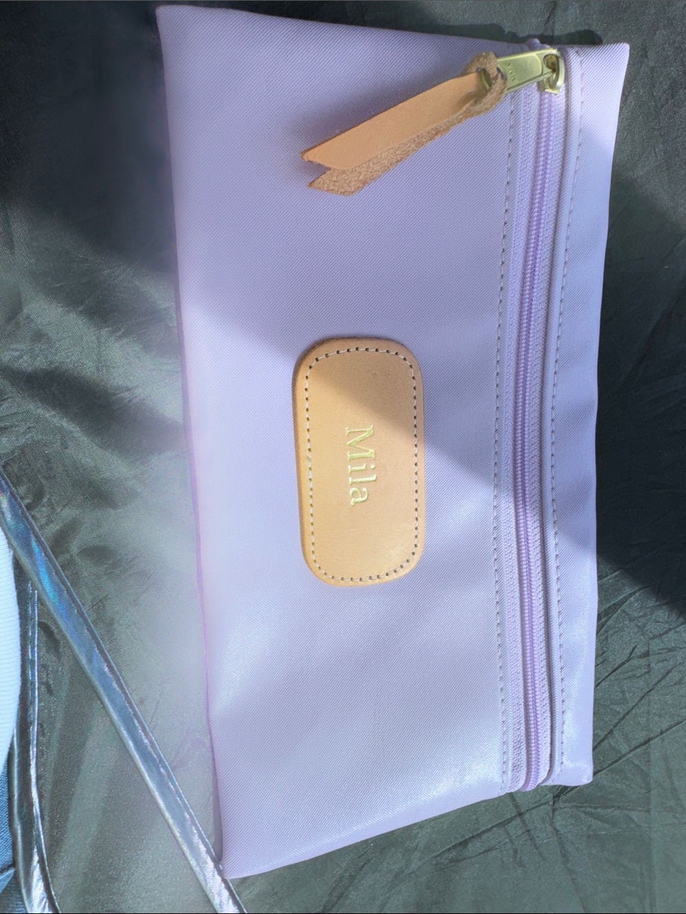 Lilac Cosmetic Pouch with Tan Trim